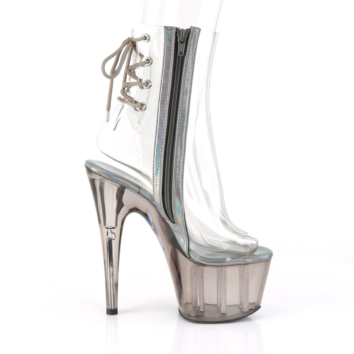 ADORE-1018CT Pleaser Clear Smoke 7 Inch Ladies Fetish Ankle Boots