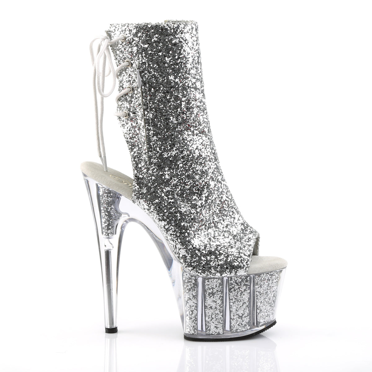 ADORE-1018G Pleaser Silver Glitter 7 Inch Pole Dance Ankle Boots