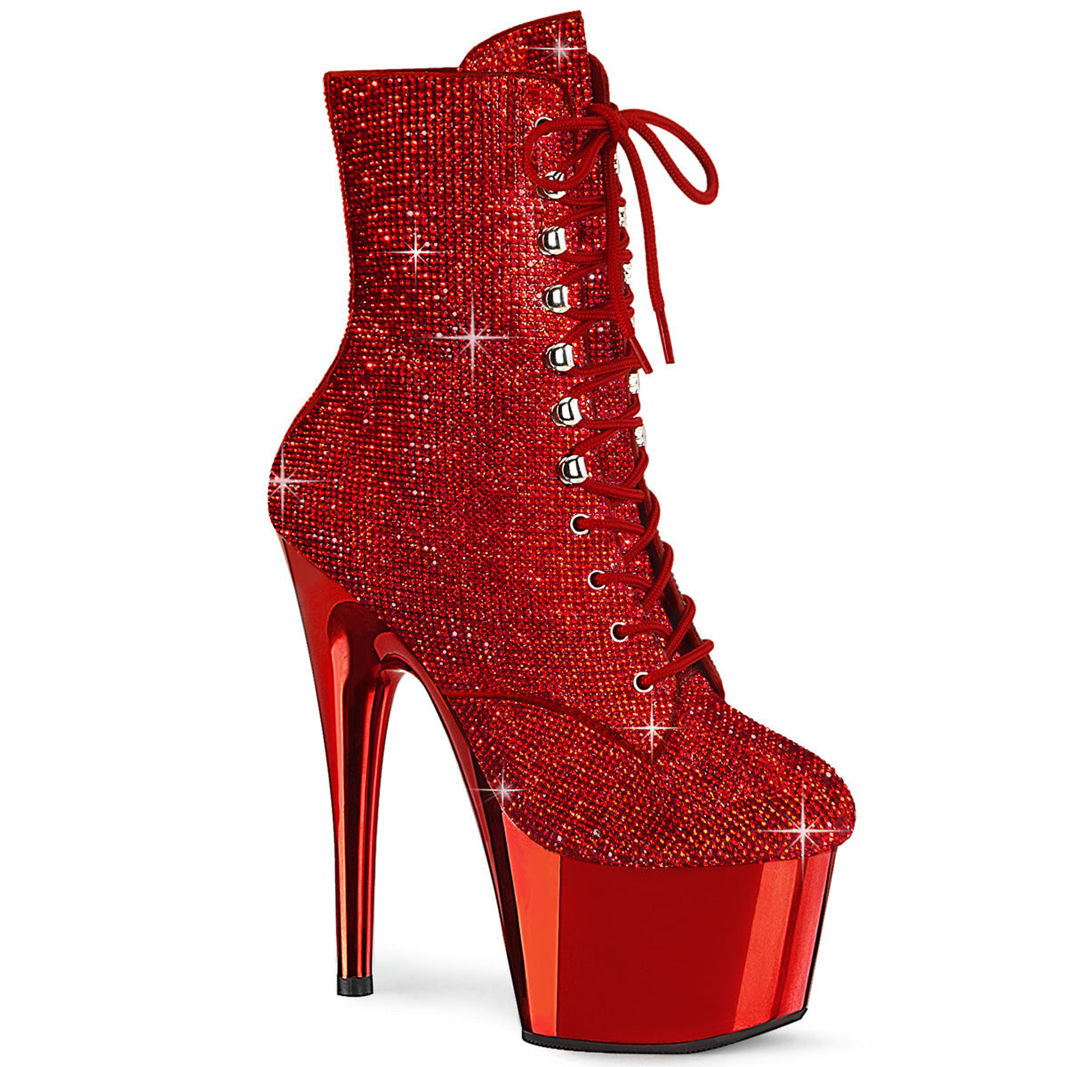 ADORE-1020CHRS Pleaser Red 7 Inch Exotic Dancing Ankle Boots Red RS Red Chrome