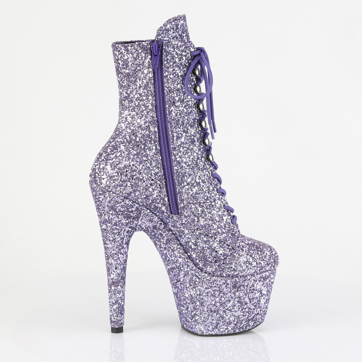 ADORE-1020GWR Pleaser Lilac Glitter 7 Inch Pole Heels Ankle Boots