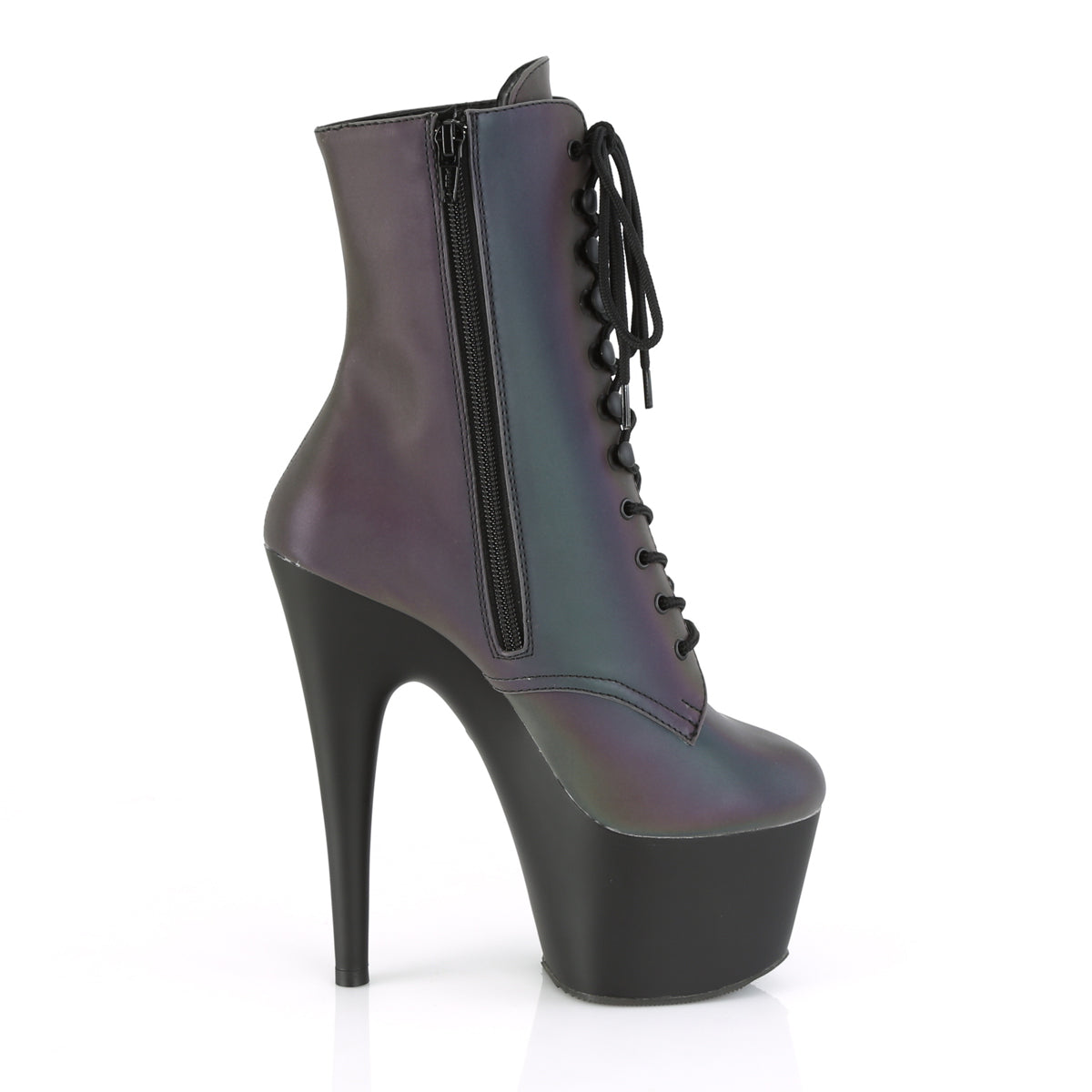 ADORE-1020REFL Pleaser Green Multi Reflective 7 Inch Fetish Platform Ankle Boots