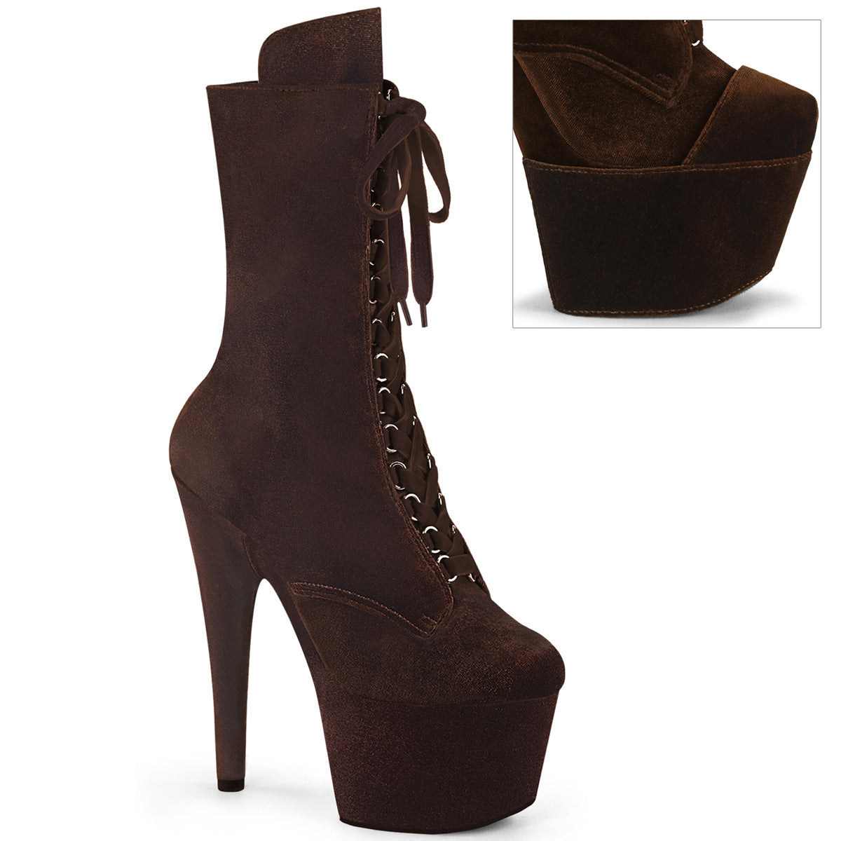 ADORE-1045VEL Pleaser Brown 7 Inch Platform Kinky Ankle Boots Brown Velvet M