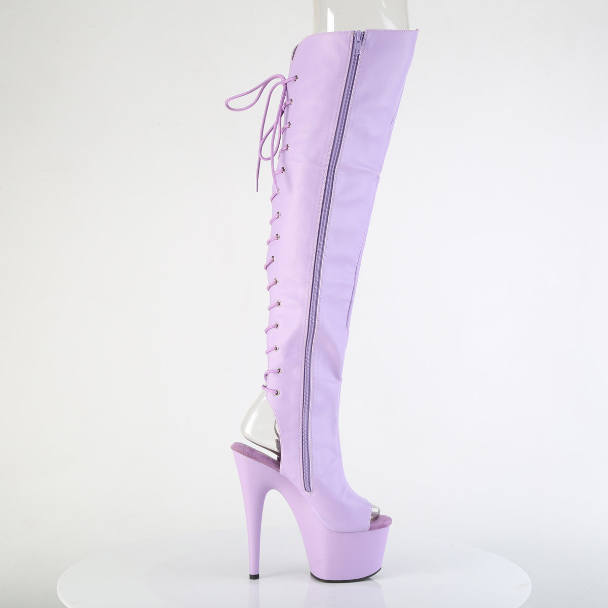 Pleaser ADORE-3019 Lavender / Lavender Matte Lace-Up Open Toe Platform Over the Knee Boots - 7 Inch Heels
