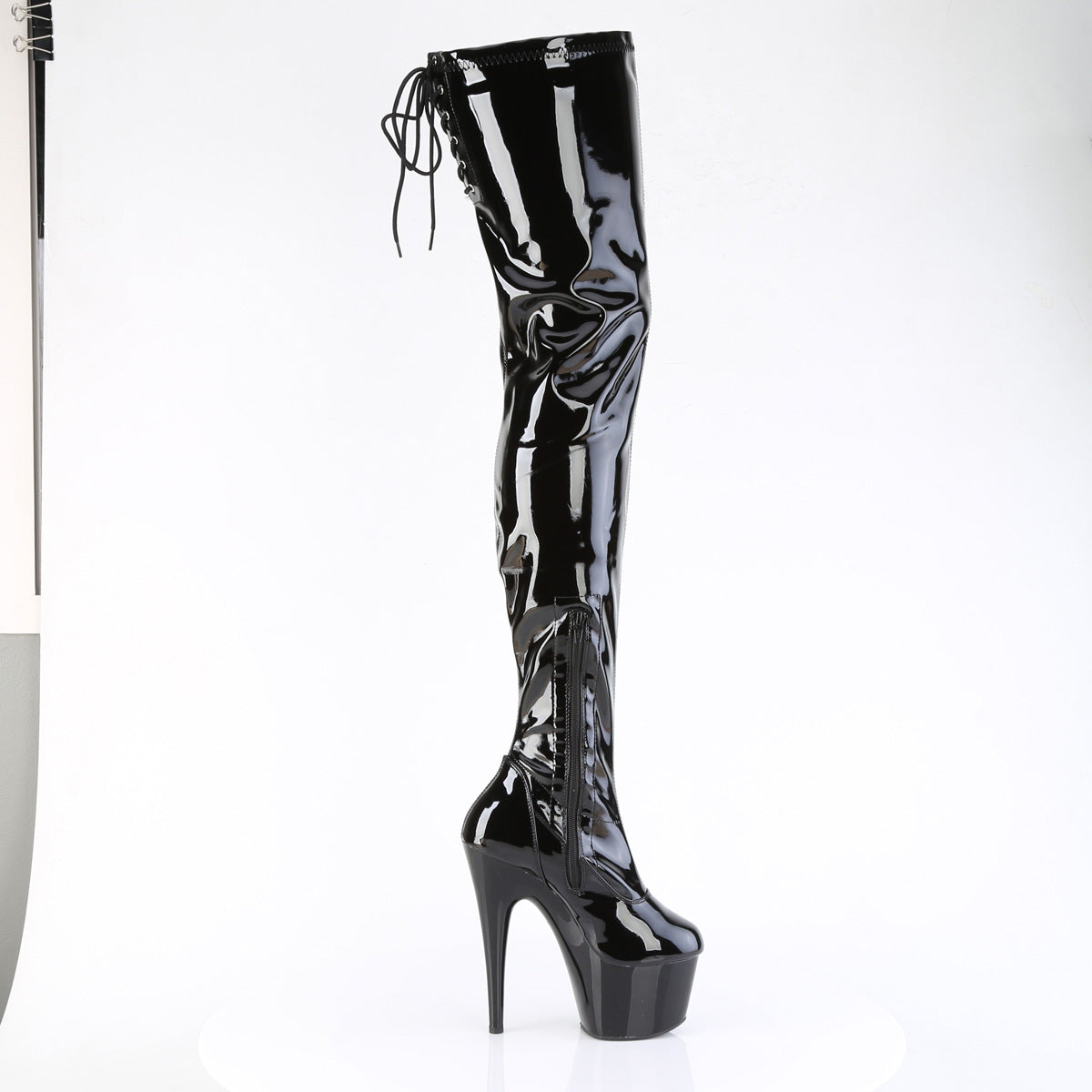 ADORE-4000SLT Pleaser Black Patent 7 Inch Pole Dancer Crotch Highs