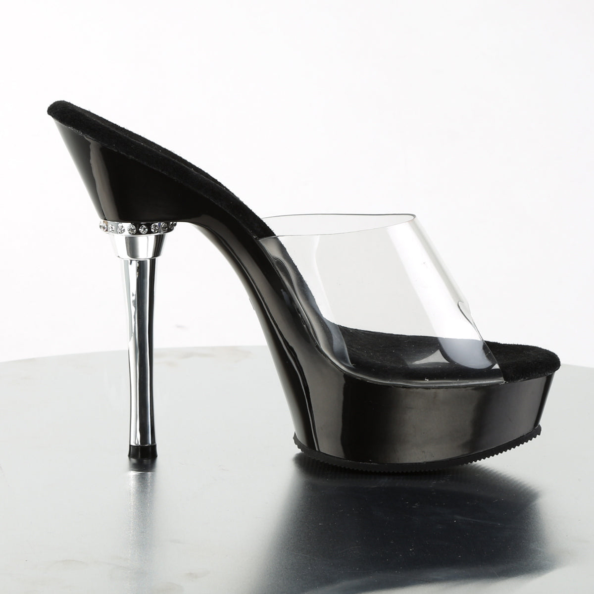 Pleaser ALLURE-601 Clear / Black Platform Sandals - 5 1/2 Inch Heels