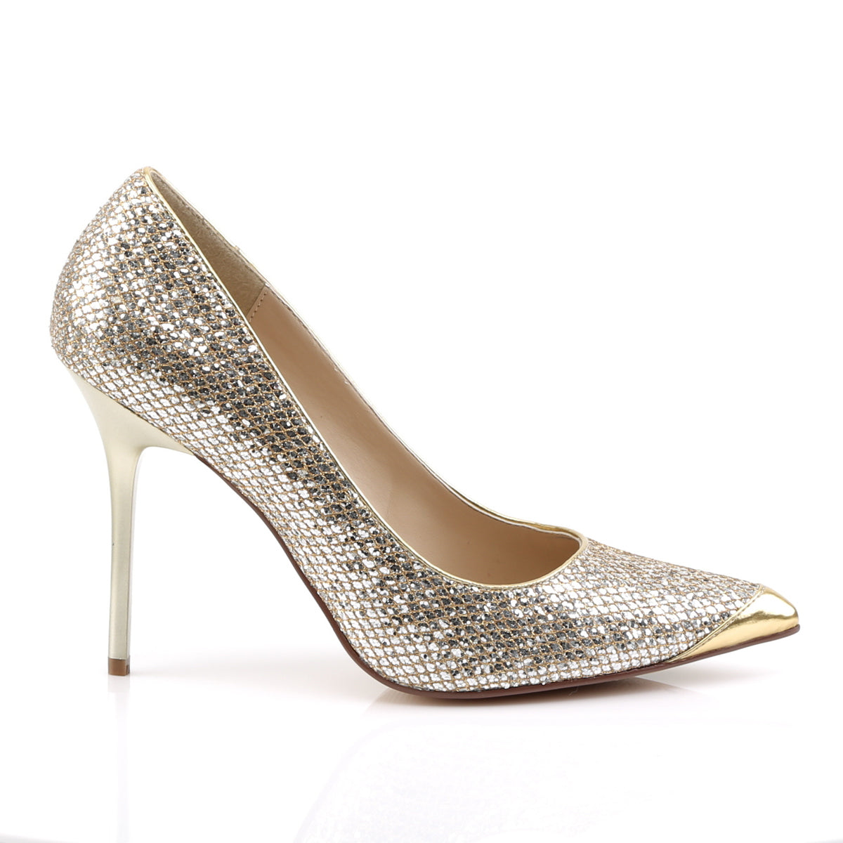 Pleaser CLASSIQUE-20 Gold Glittery Lame Court Shoes - 4 Inch Heels