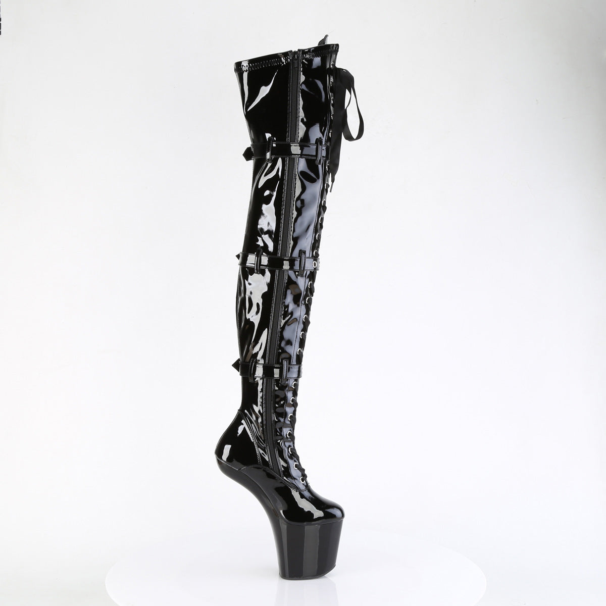 Pleaser CRAZE-3028 Black Lace-Up Platform Thigh High Boots - 8 Inch Heels