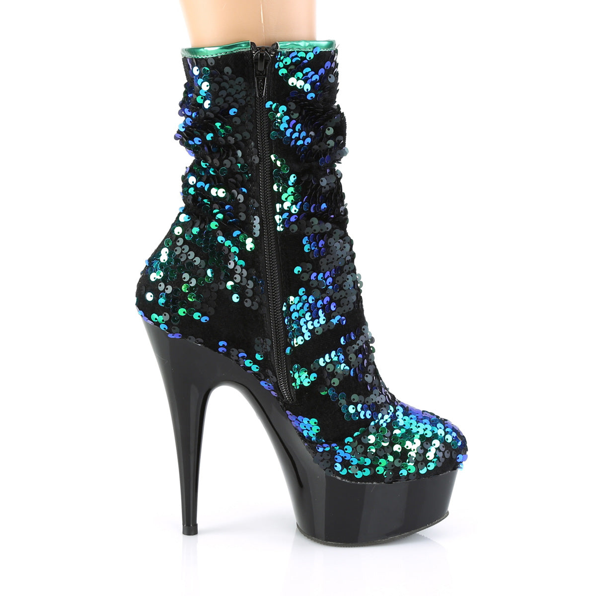 DELIGHT-1004 Pleaser Green Sequins 6 Inch Pole Dance Ankle Boots