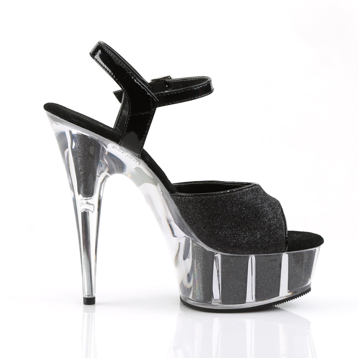 DELIGHT-609-5G 6" Heel Black Glitter Stripper Platforms High Heels