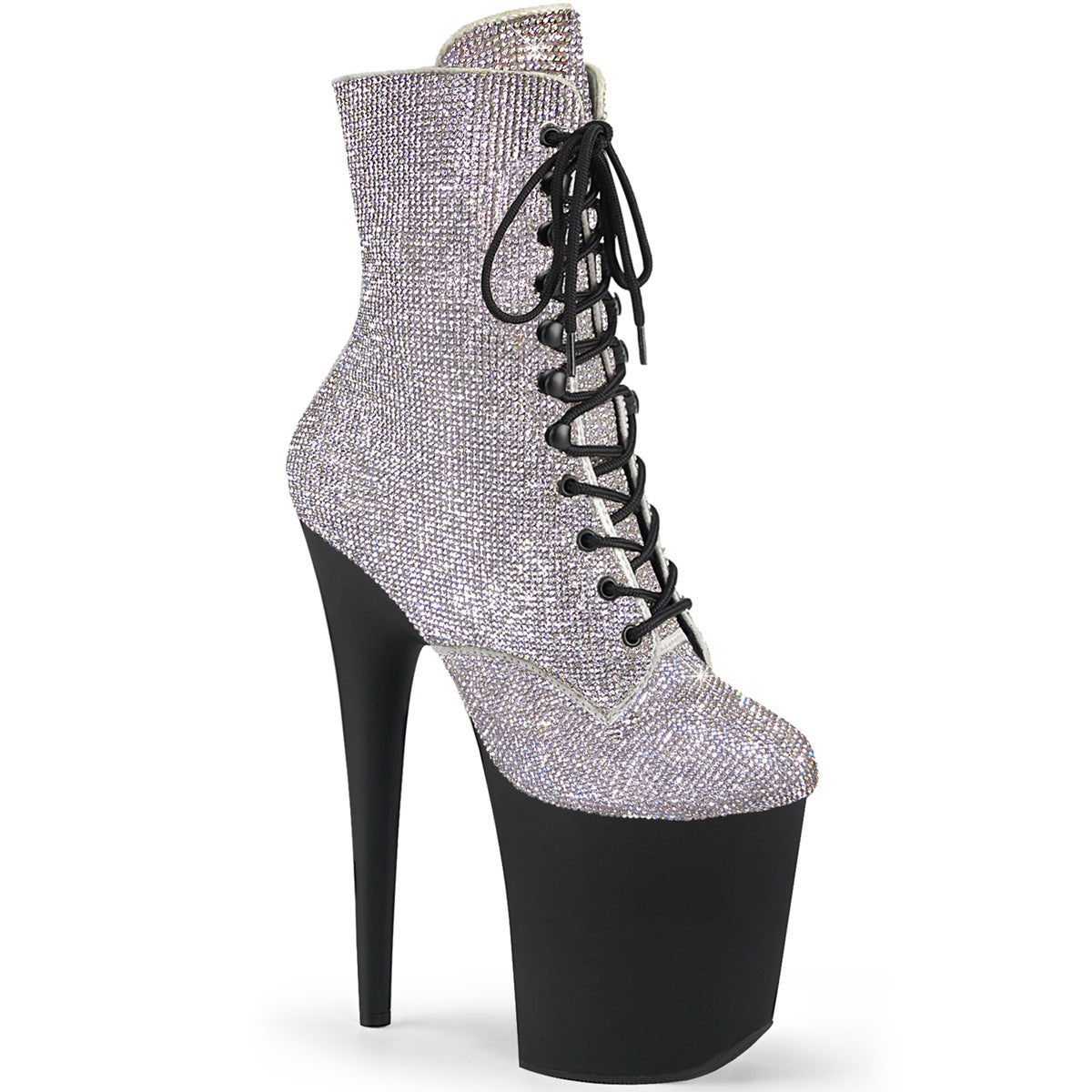 FLAMINGO-1020RS Pleaser Silver 8 Inch Glamour Models Ankle Boots Silver RS Black Matte