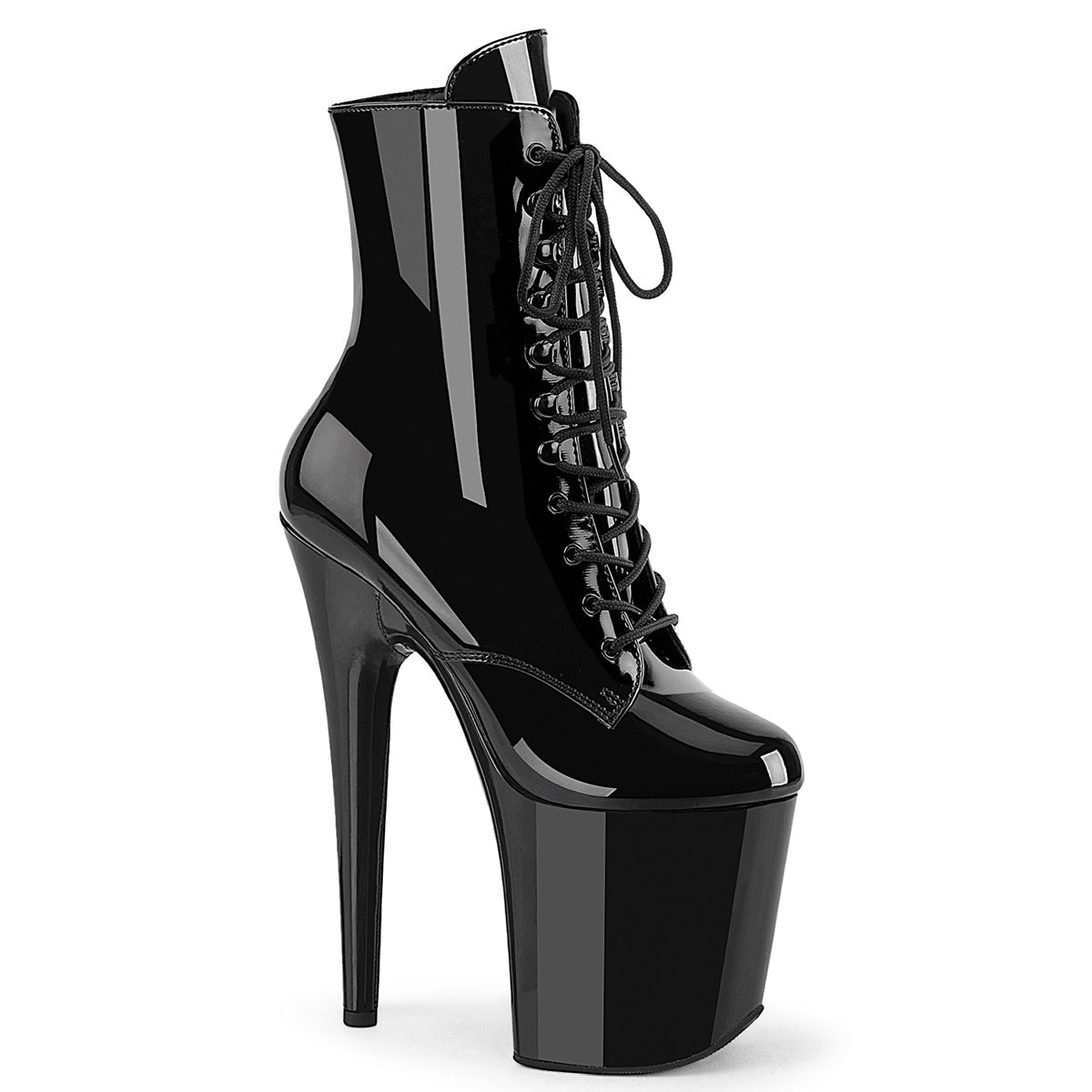 Pleaser FLAMINGO-1020WR Black Patent/Black Platform Ankle Boots - 8 Inch Heels