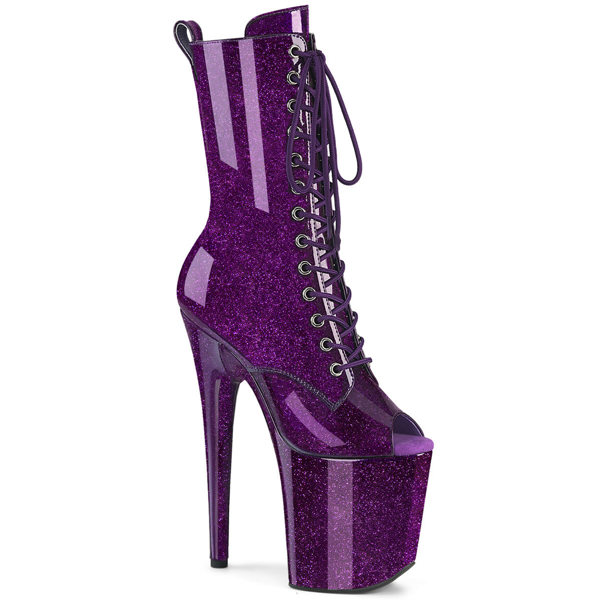 FLAMINGO-1041GP Pleaser Purple Glitter 8 Inch Exotic Dancer Ankle Boots Purple Glitter Pat M