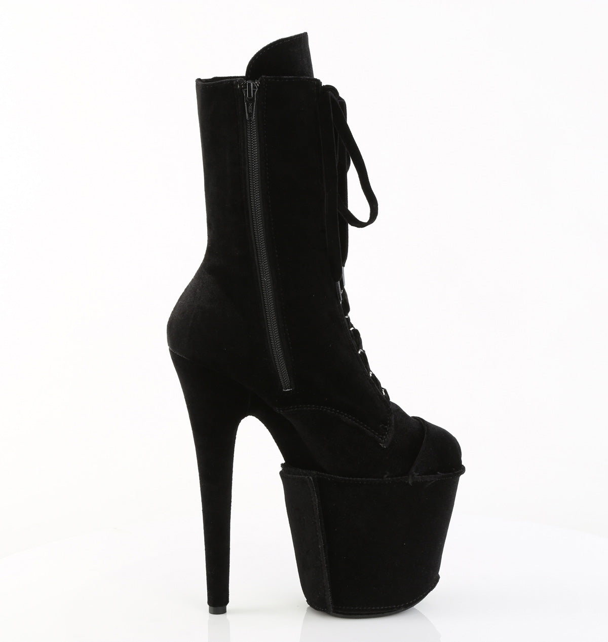 Pleaser FLAMINGO-1045VEL Black Lace-Up Platform Ankle Boots - 8 Inch Heels