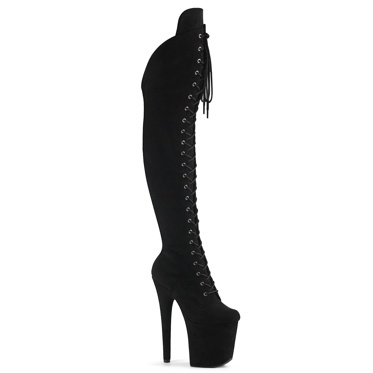 Pleaser FLAMINGO-3014FS Black Faux Suede/Black Faux Suede Platform Over the Knee Boots - 8 Inch Heels