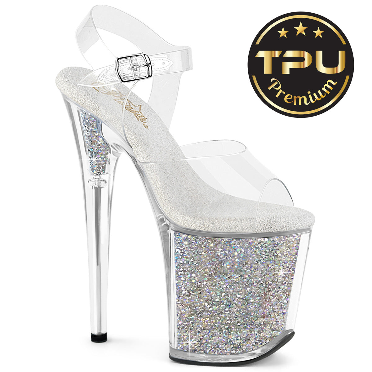 FLAMINGO-808PREM-RSI Pleaser Clear Bling 8 Inch Performance High Pole Heels