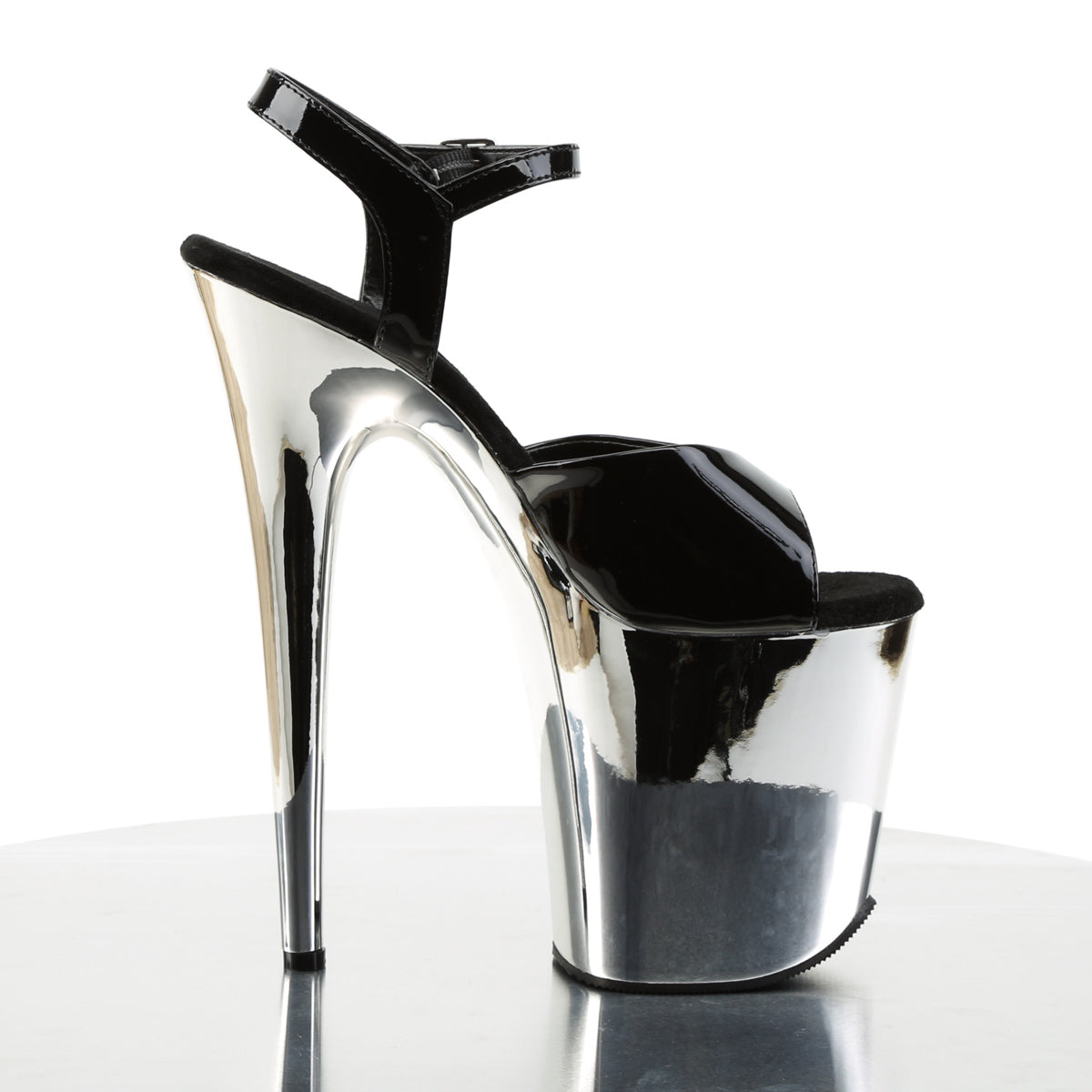 FLAMINGO-809 8" Heel BlackSilver Chrome Stripper Shoes