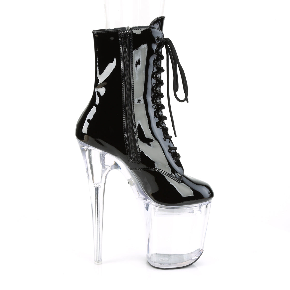 FLASHDANCE-1020-8 8" Heel Black Clear Pole Dancer Platform Shoes
