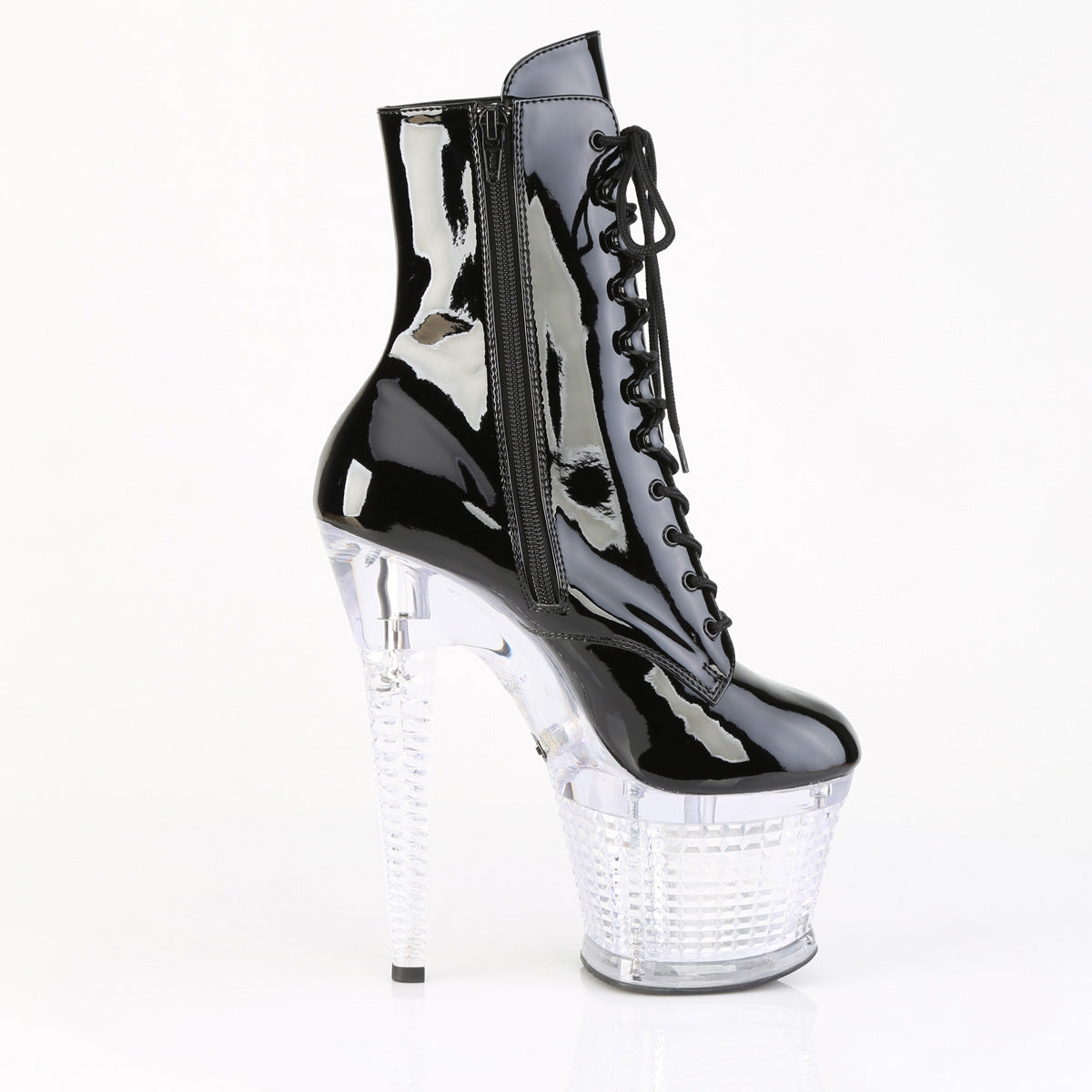 FLASHDANCE-1020SPEC Pleaser Black Clear 7 Inch Pole Dancer Ankle Boots