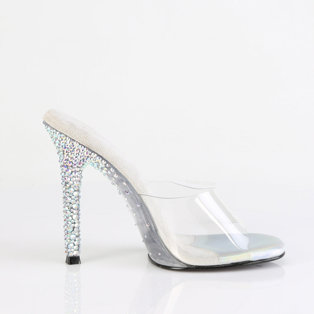 Fabulicious GALA-01DSP Clear / Silver Aurora Borealis Rhinestones Rhinestone Mules - 4 1/2 Inch Heels