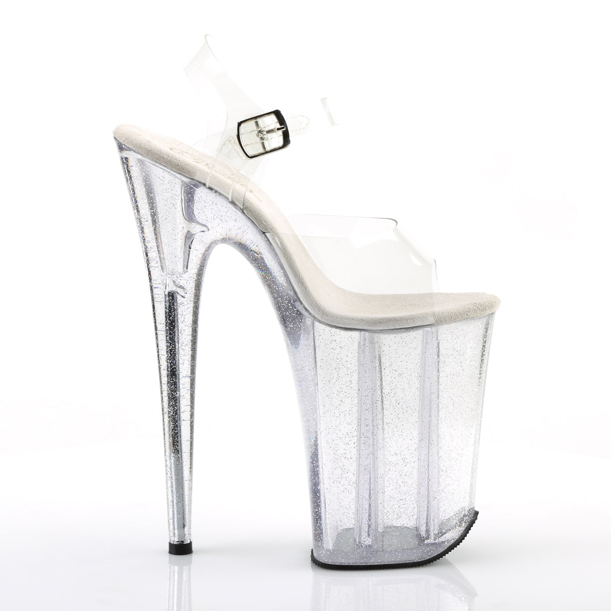 Pleaser INFINITY-908MG Clear Glitter Platform Sandals - 9 Inch Heels