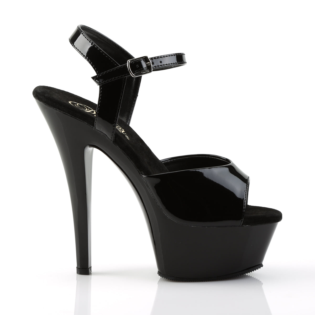 Pleaser KISS-209 Black Peep Toe Platform Sandals - 6 Inch Heels