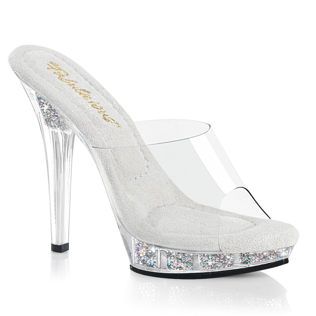 LIP-101RSI Fabulicious Clear Bling 5 Inch Posing Shoes Clr Clr-Slv AB RS