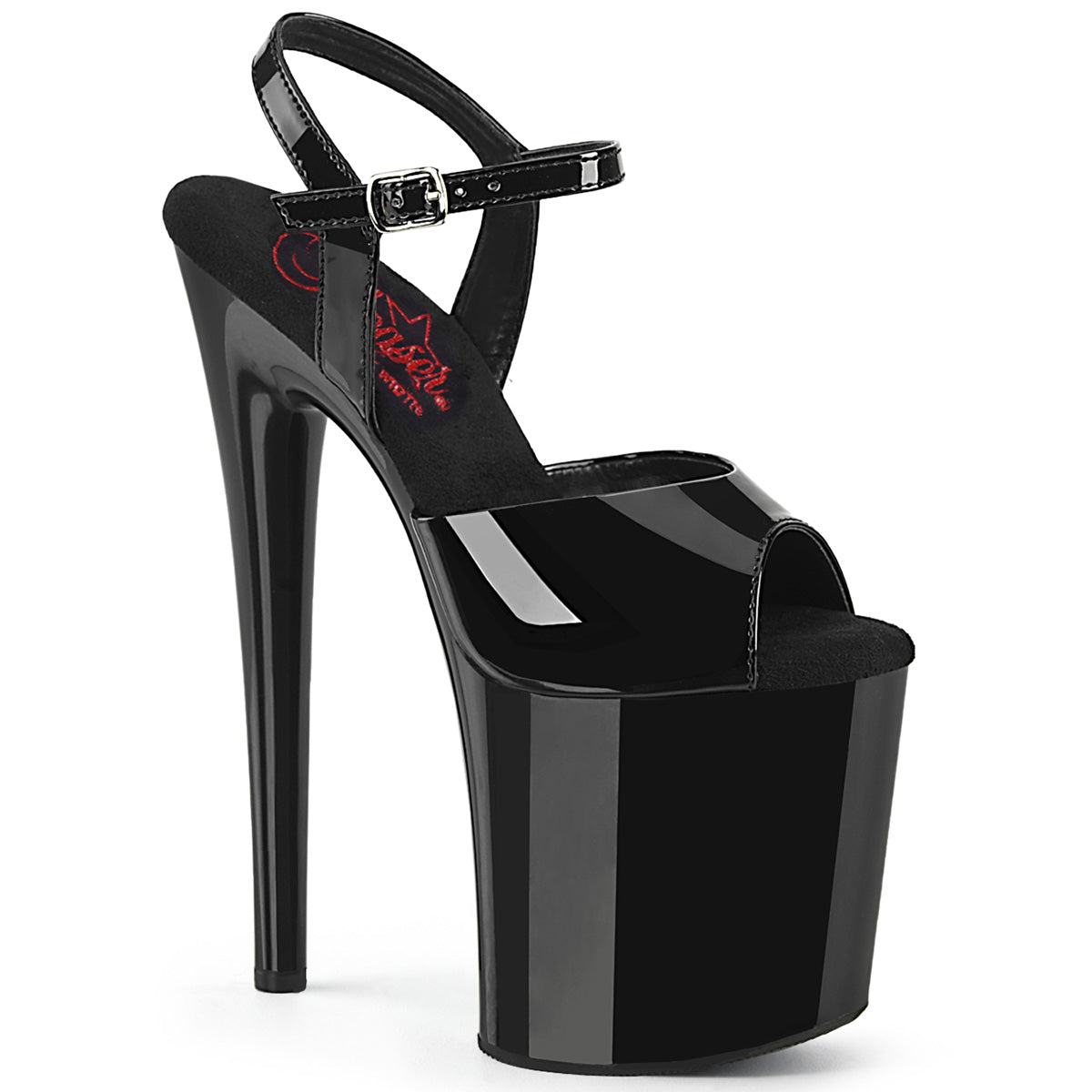NAUGHTY-809 Pleaser Black 8 Inch Fetish Pole Sexy Shoes Black Pat Black