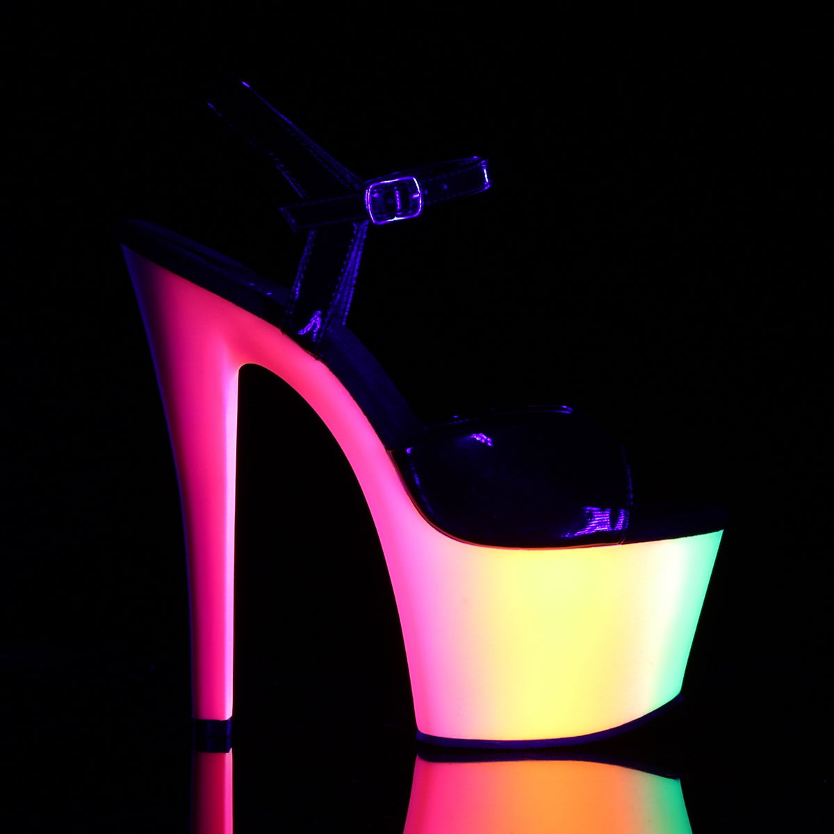 RAINBOW-309UV Pleaser Black Neon 7 Inch Fetish Pole Platform Shoes
