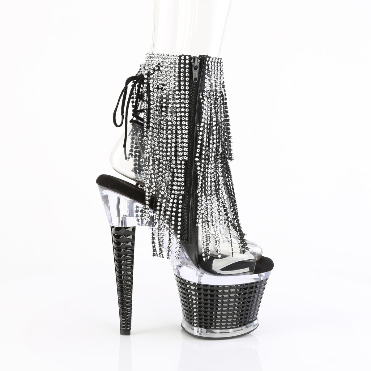 SPECTATOR-1017RSF Pleaser Clear Black 7 Inch Pole Dancer Ankle Boots