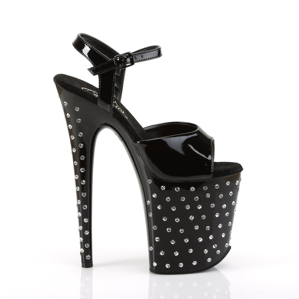Pleaser STARDUST-809 Black Rhinestone Platform Sandals - 8 Inch Heels