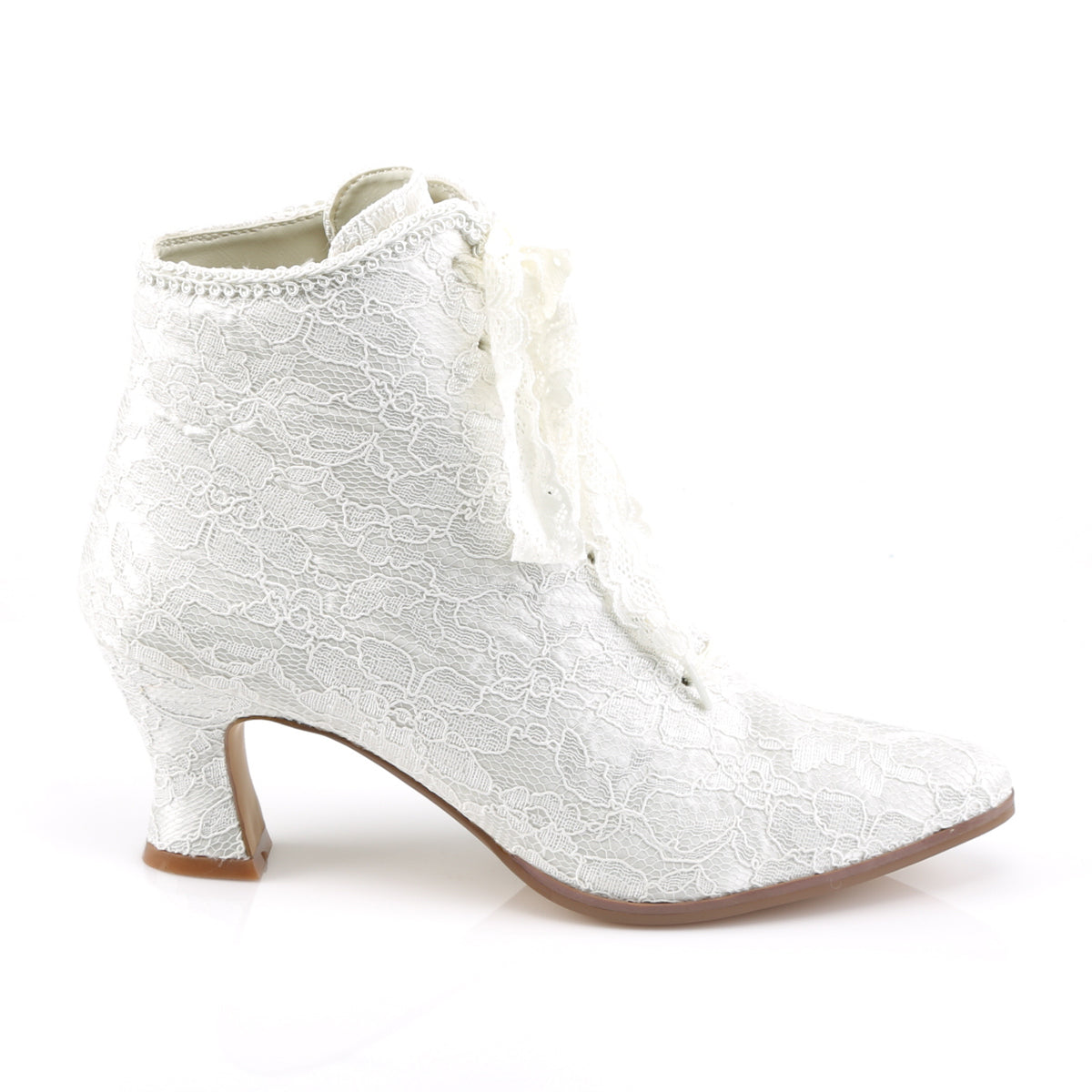 VICTORIAN-30 Fabulicious Ivory Satin 2.8 Inch Wedding Boots