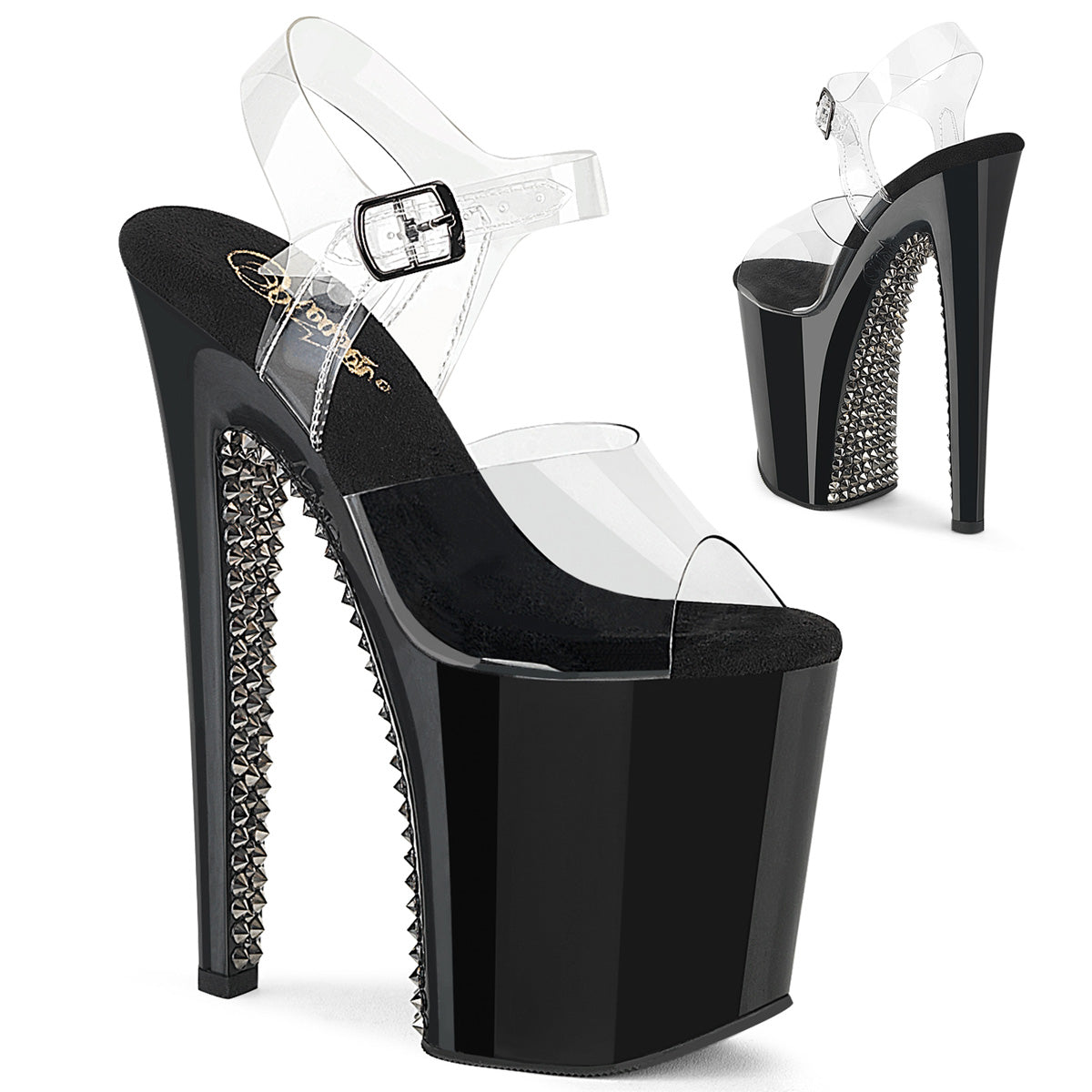 XTREME-808SPRS Pleaser Clear Pewter 8 Inch Fetish Pole Platform Shoes