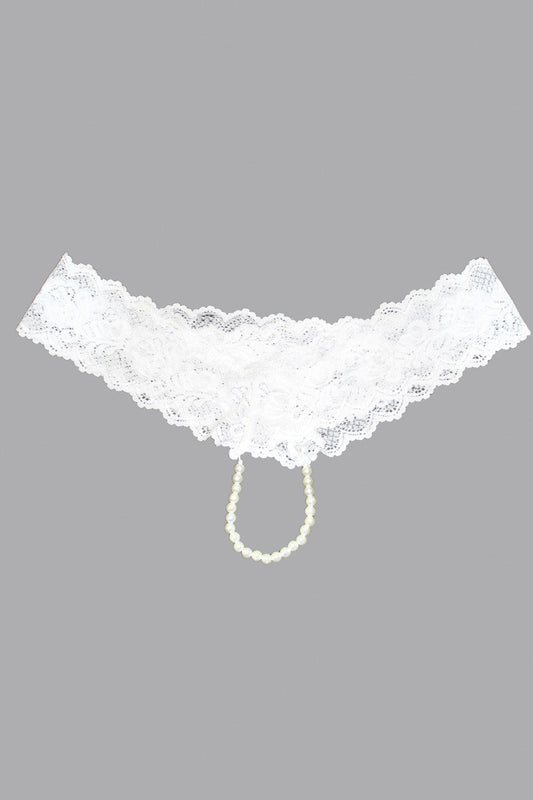 IC7119 icollection lingerie Lace And Open Crotch Pearl String Chee White