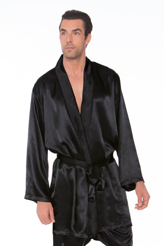 IC8800 icollection lingerie Mens Satin Robe W/ Matching Sash Black