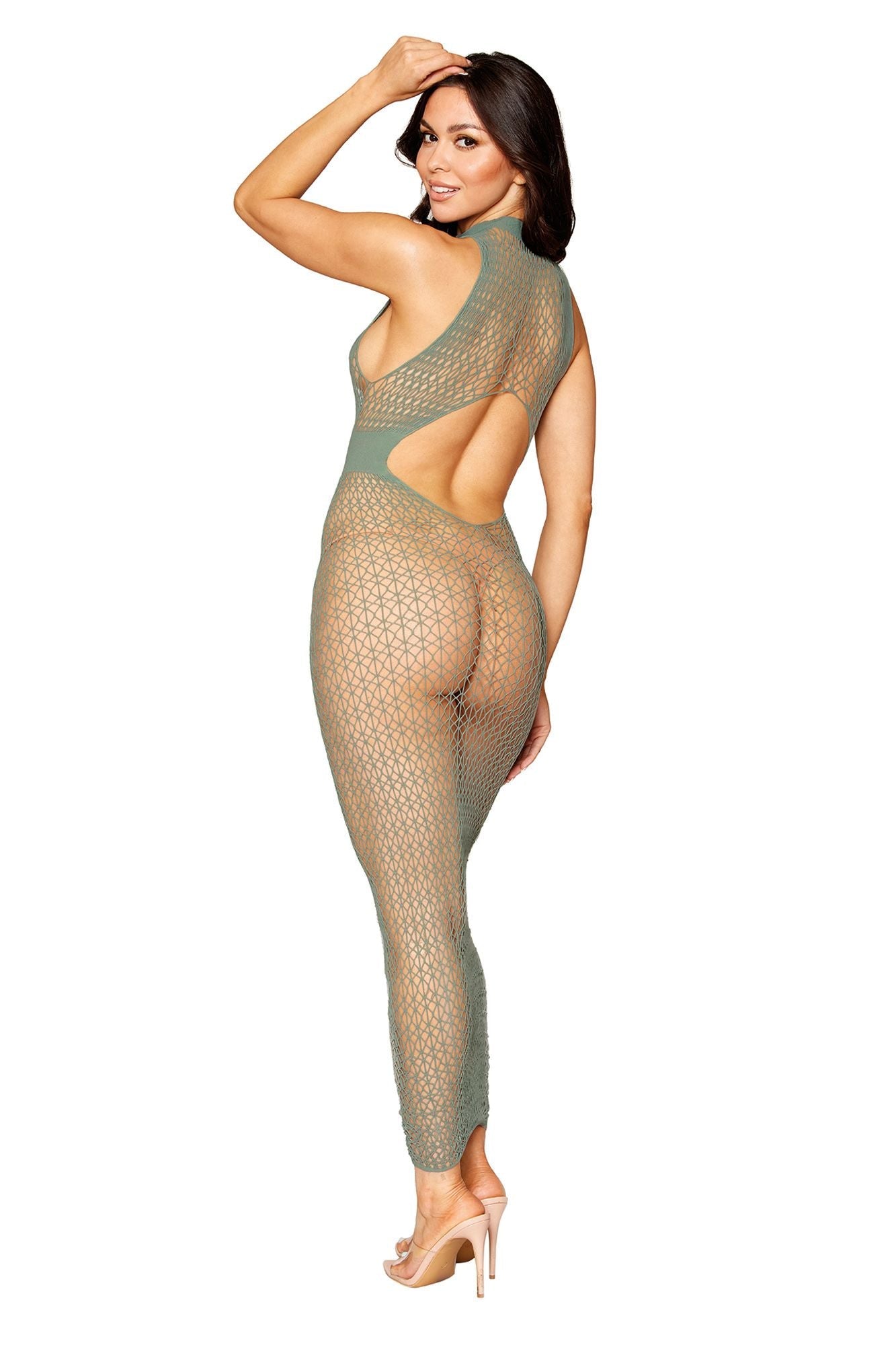 DG0489 Sexy Seamless Geometric Fence Net Design Bodystocking Gown
