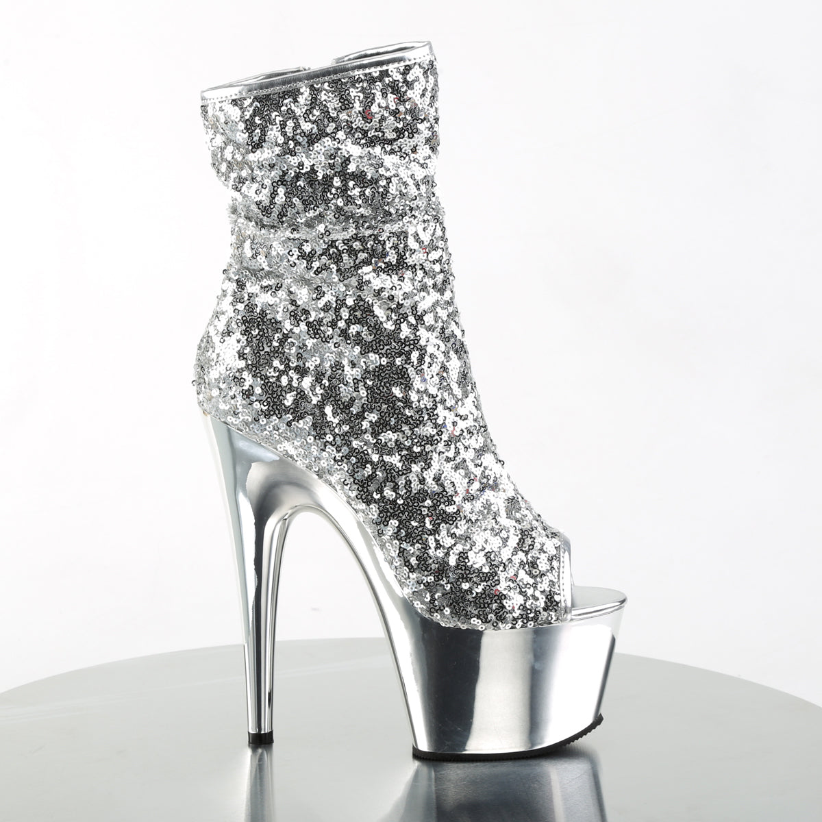 ADORE-1008SQ Pleaser Silver Sequins/Silver Chrome Platform Shoes [Sexy Footwear]