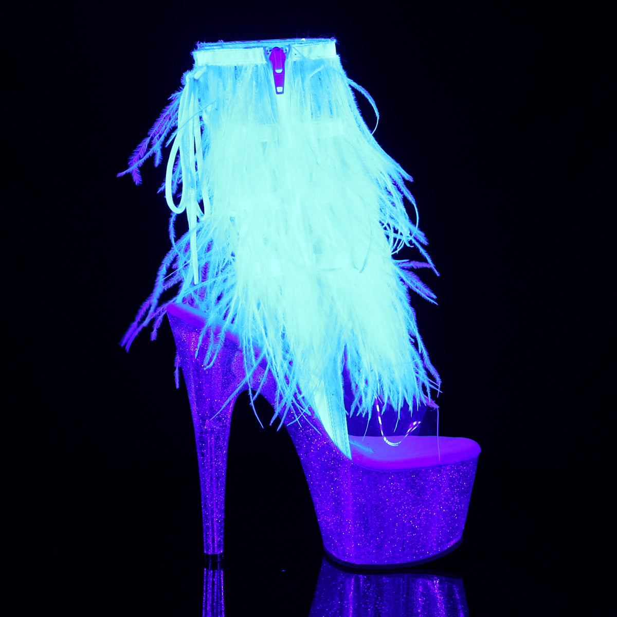 adore 1017mff Strippers heels Pleaser platforms Kinky Boots Clear White marabou Clear gltr