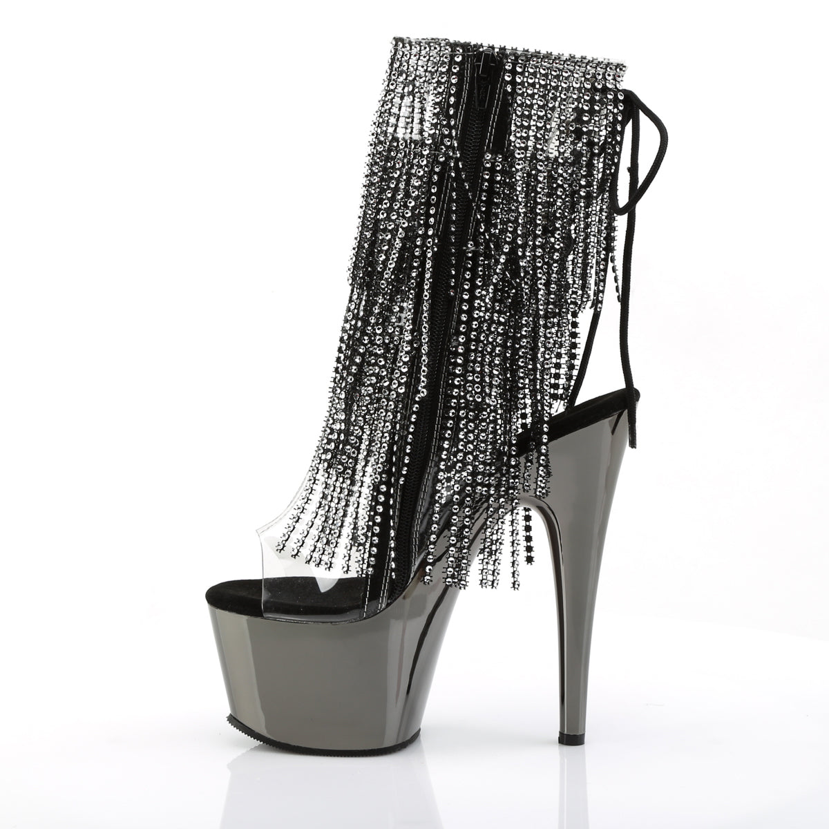 ADORE-1017RSF Pleaser Clear-Black/Dark Pewter Chrome Platform Shoes [Sexy Footwear]