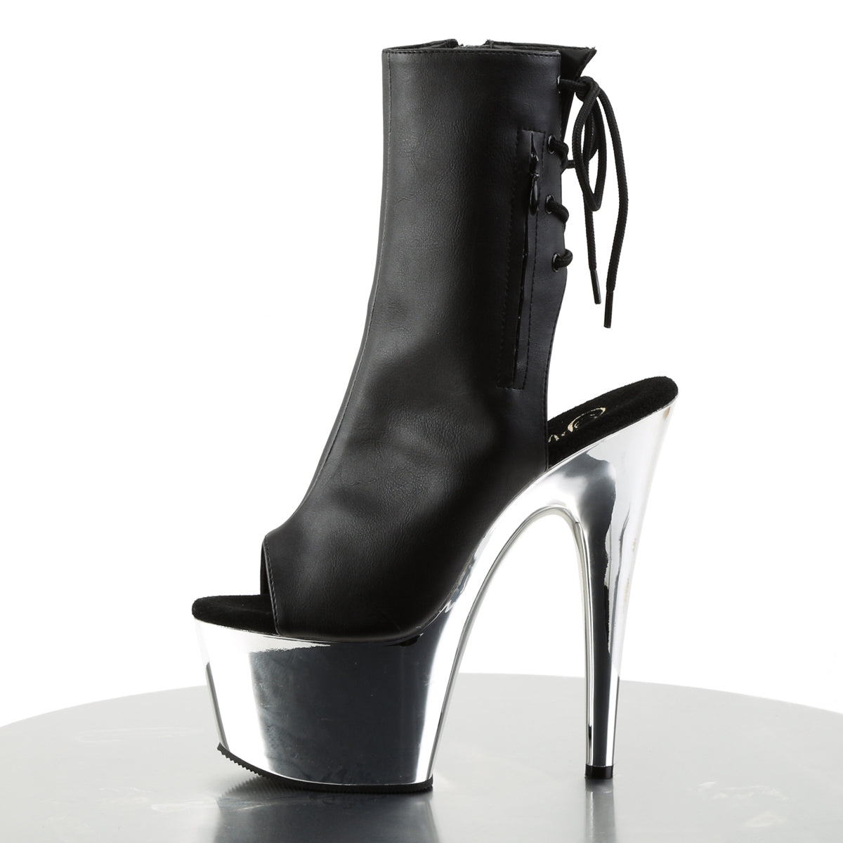 ADORE-1018 Pleaser Black Faux Leather/Silver Chrome Platform Shoes [Sexy Footwear]
