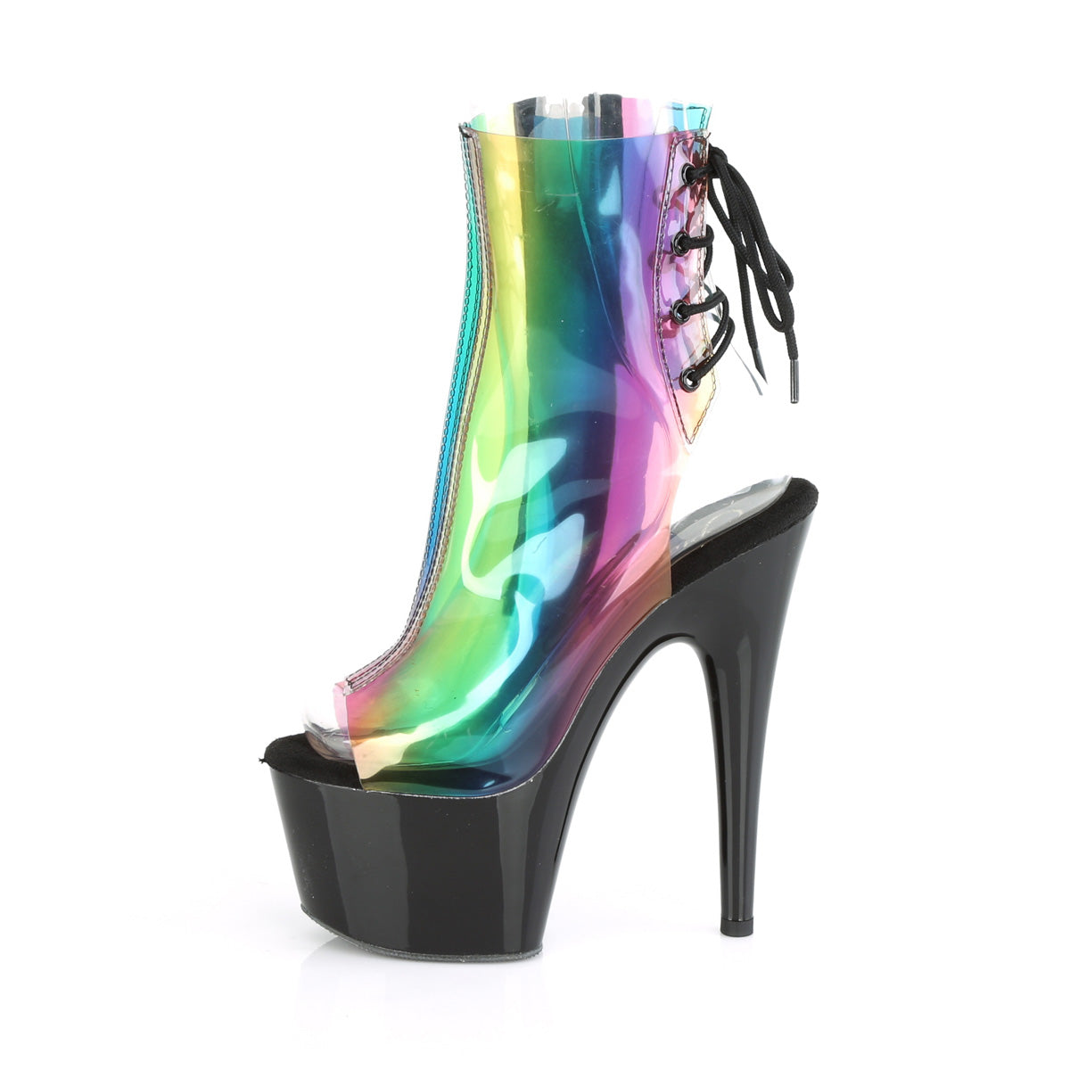 ADORE-1018C-RB Pleaser Rainbow PVC/Black Platform Shoes [Sexy Ankle Boots]