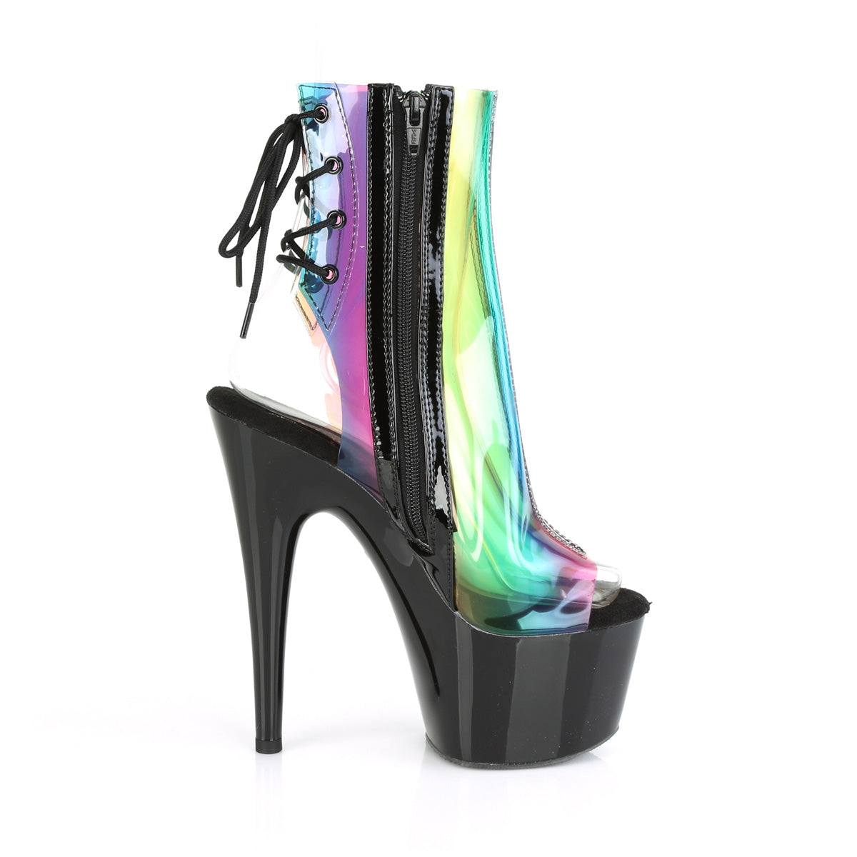 ADORE-1018C-RB Pleaser Rainbow PVC/Black Platform Shoes [Sexy Ankle Boots]