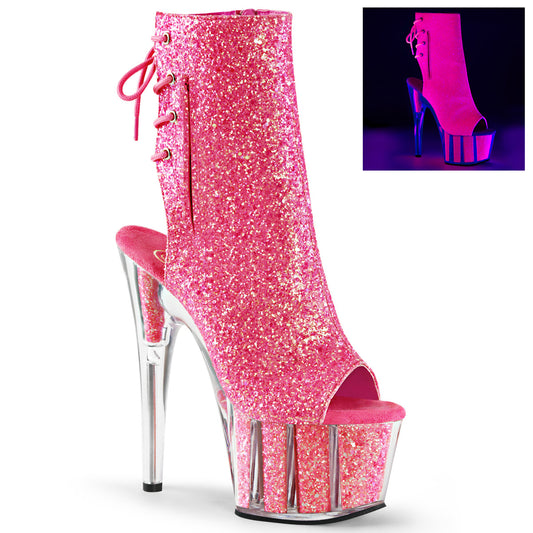 ADORE-1018G Strippers Heels Pleaser Platforms (Exotic Dancing) Neon Pink Glitter/Neon Pink Glitter