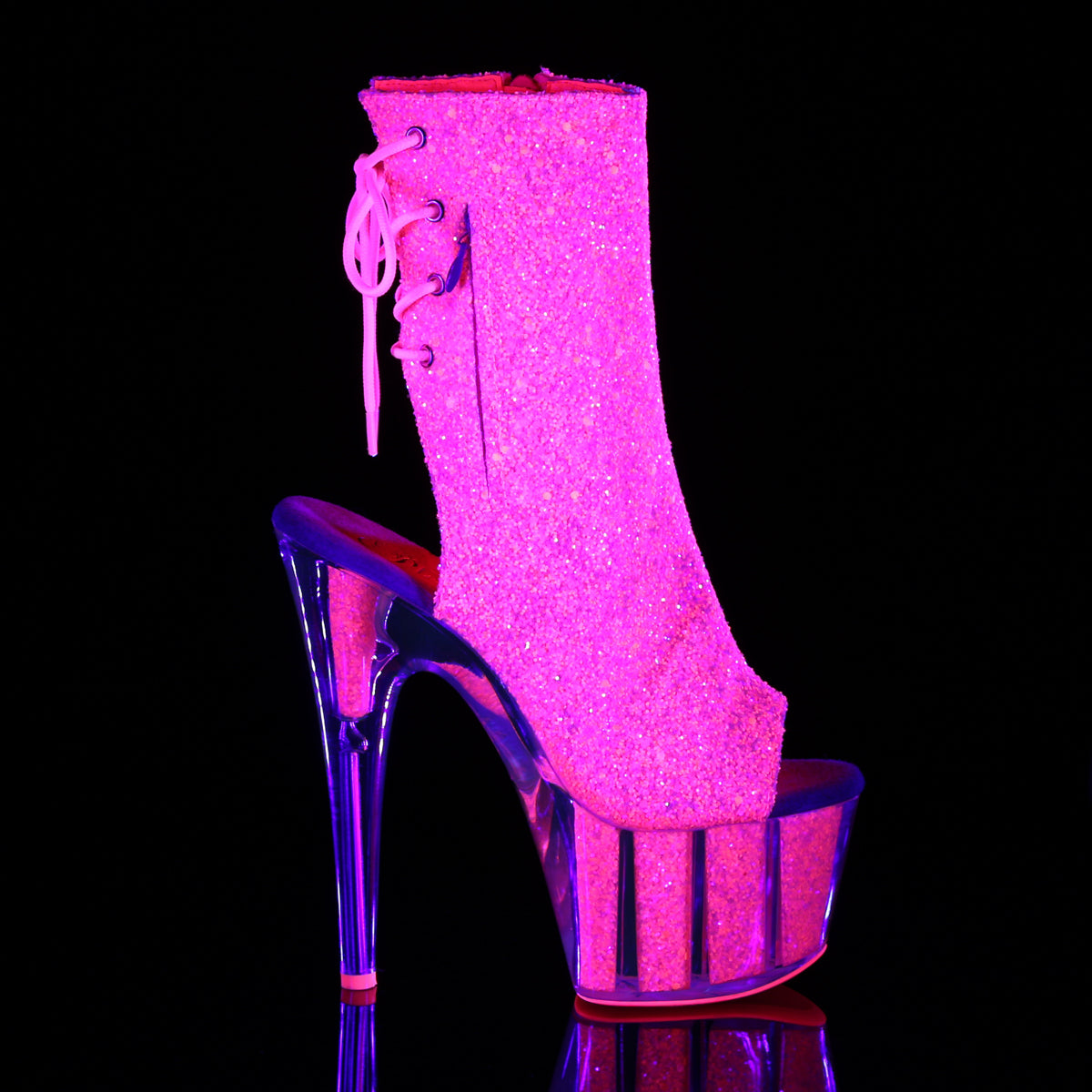 adore 1018g Strippers heels Pleaser platforms Kinky Boots neon pink glitter neon pink glitter