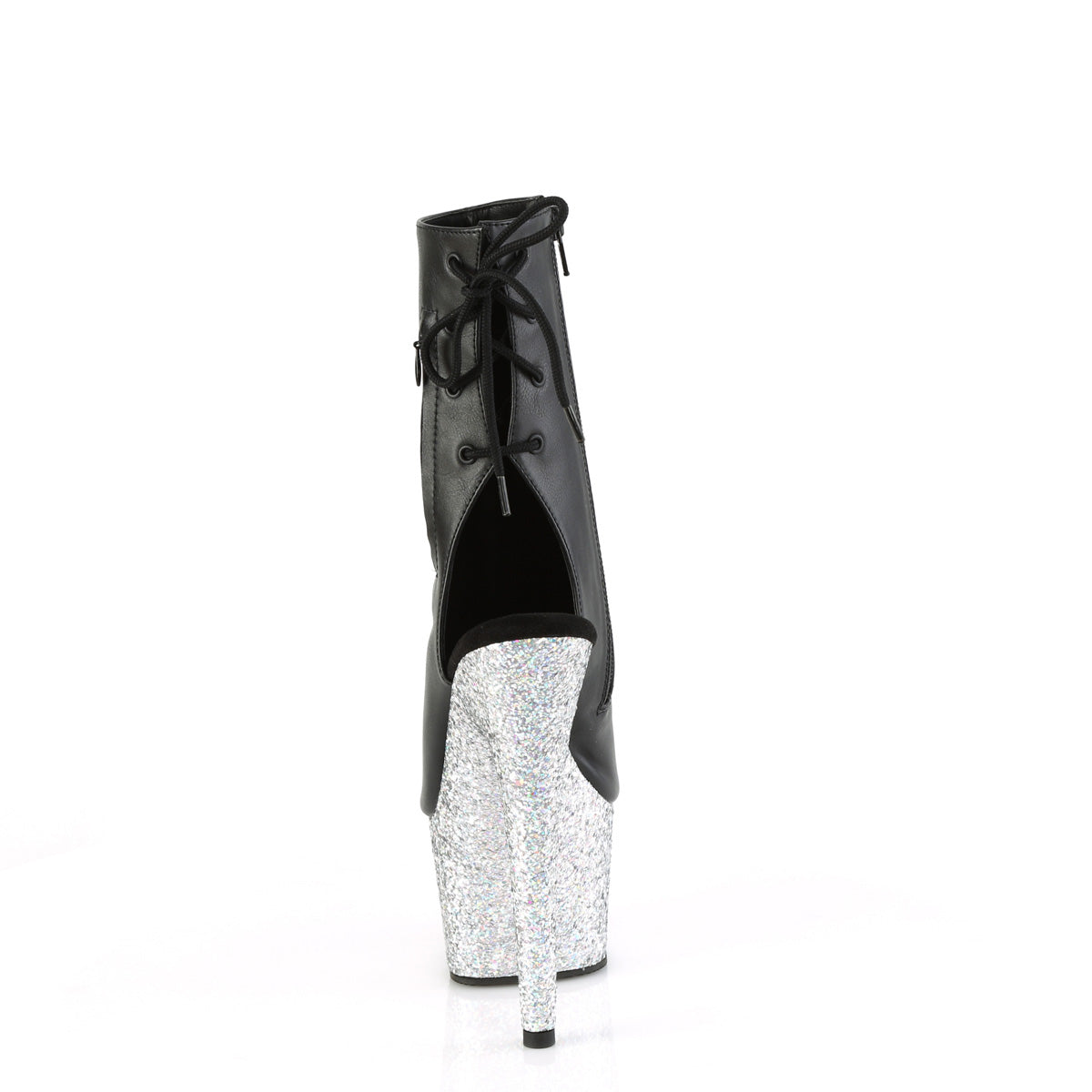 ADORE-1018LG Pleaser Black Faux Leather/Silver Multi Glitter Platform Shoes [Sexy Footwear]