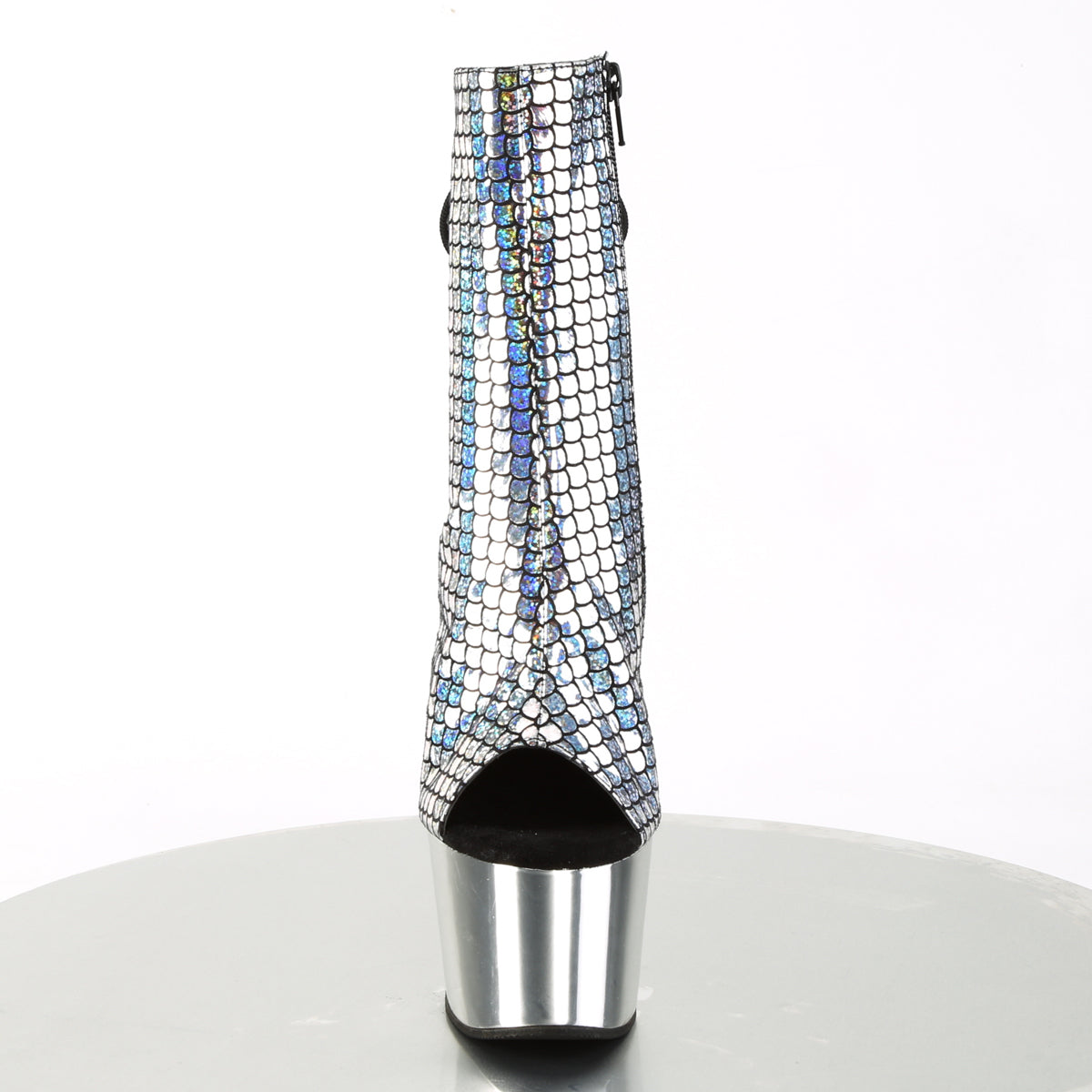 ADORE-1018MSC Pleaser Silver Hologram/Silver Chrome Platform Shoes [Sexy Ankle Boots]