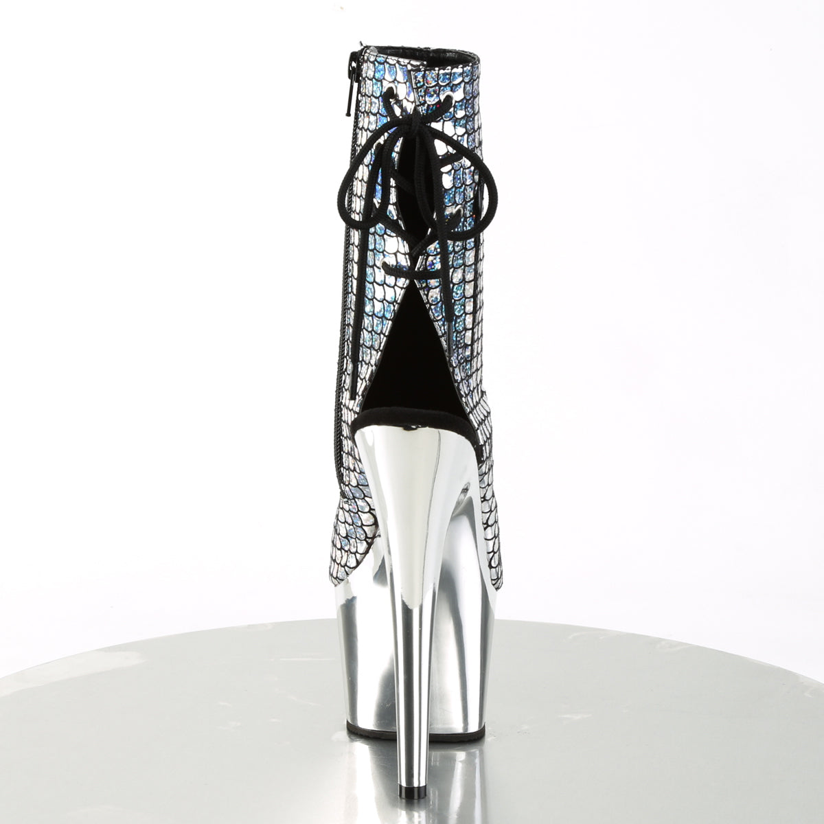 ADORE-1018MSC Pleaser Silver Hologram/Silver Chrome Platform Shoes [Sexy Ankle Boots]