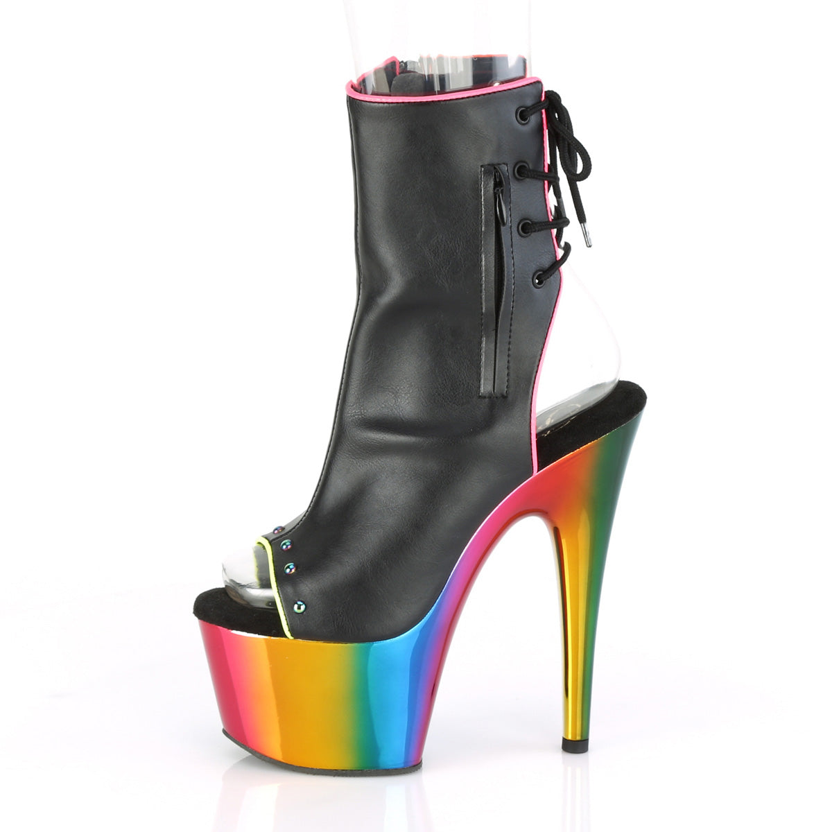 ADORE-1018RC-02 Pleaser Black Faux Leather/Rainbow Chrome Platform Shoes [Sexy Ankle Boots]