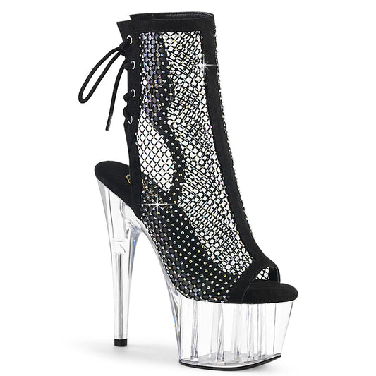 ADORE-1018RM Strippers Heels Pleaser Platforms (Exotic Dancing) Blk Faux Suede-RS Mesh/Clr