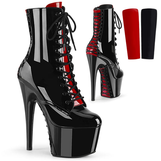 ADORE-1020FH Strippers Heels Pleaser Platforms (Exotic Dancing) Blk-Red Pat/Blk-Red