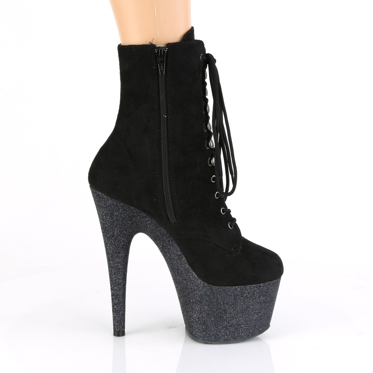 ADORE-1020FSMG Pleaser Black Faux Suede/Black Multi Mini Glitter Platform Shoes [Exotic Dance Ankle Boots]